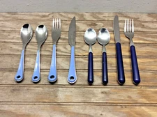 Vtg MCM Flatware Stainless Replacement Pieces Navy/Lt Blue CHOICE PER PIECE