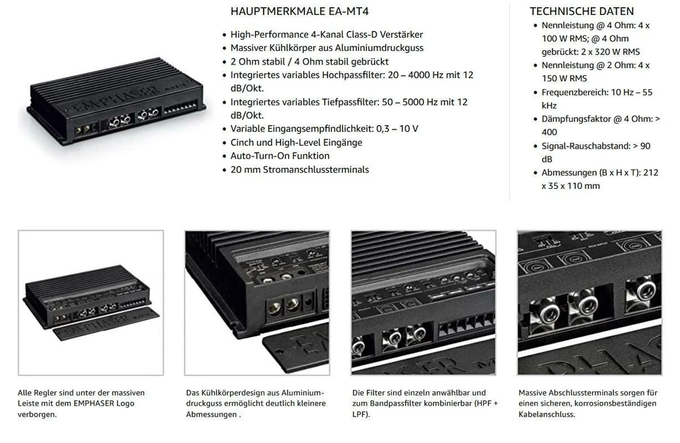 EMPHASER EA-MT4 Monolith 4-Kanal Digital Verstärker Amplifier 600 Watt RMS - Bild 4 von 4