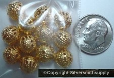 Yellow gold plated aluminum 8mm round filigree spacer filler beads 12pc FPB069