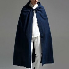 Mens Style Wool Linen Hooded Cape Long Cloak Coat