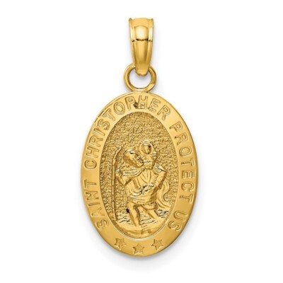 Real 14k Yellow Gold Saint Christopher Protect us Medal Pendant Charm 22mm x 11m
