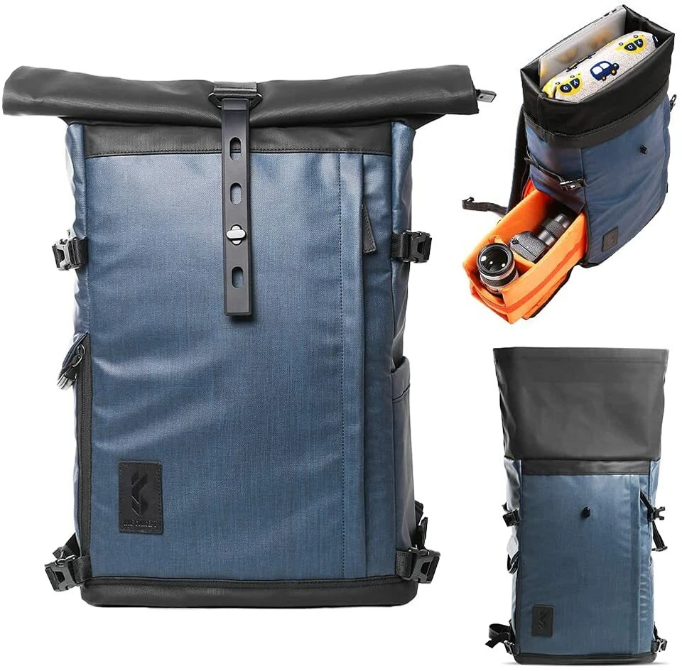 K&F Concept Roll Top Camera Backpack Waterproof for DSLR SLR Laptop Shoulder Bag - Image 2 of 4