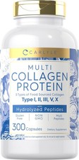 Multi Collagen Protein 2000mg  300 Capsules  Type I, II, III, V, X  Carlyle