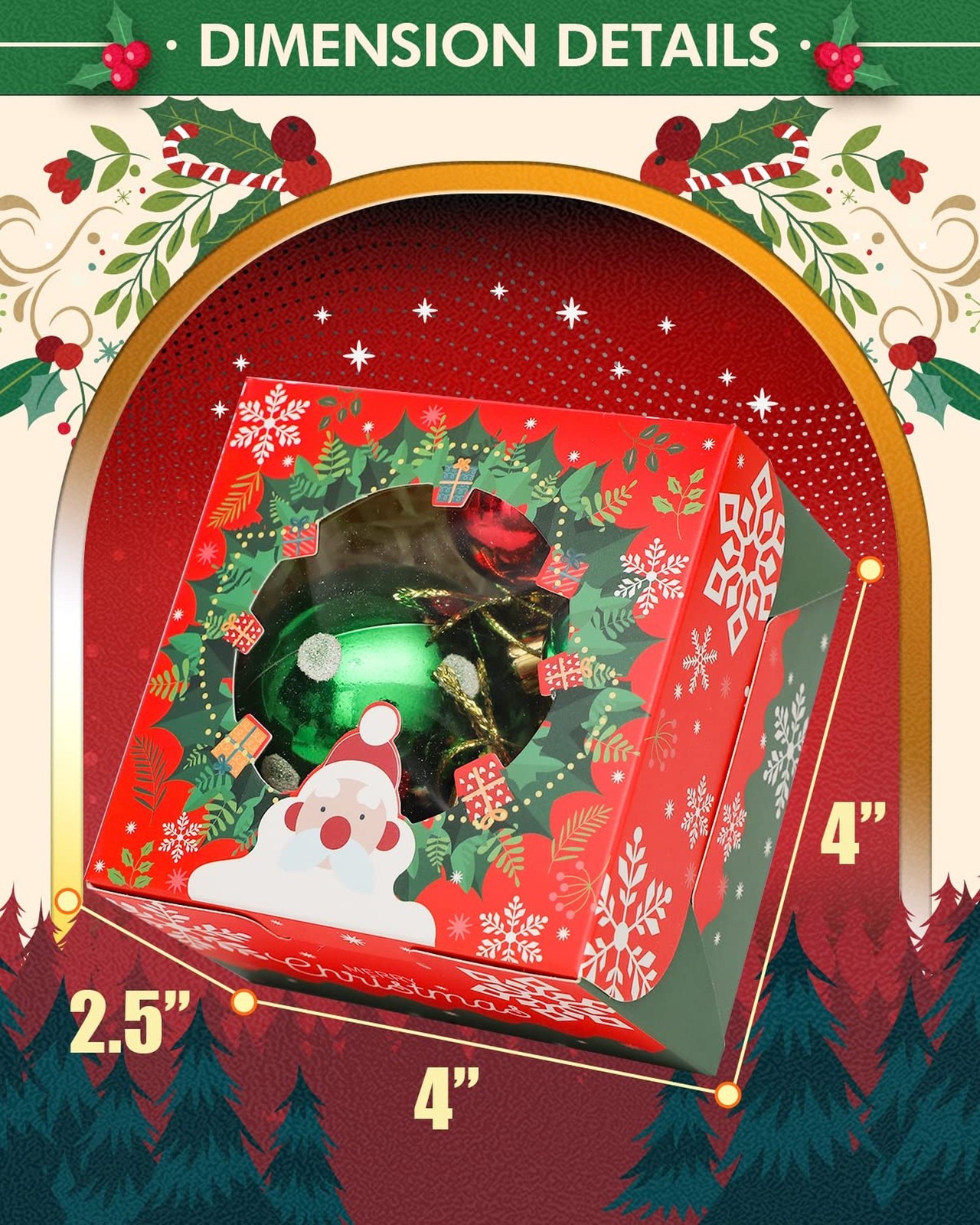 qiqee Christmas Bakery Boxes with Window 100pcs 4x4x2.5 Mini Cookie Boxes Mac...