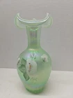 Fenton 95th anniversary Green Iridescent Hand Painted glass Vase Signed
