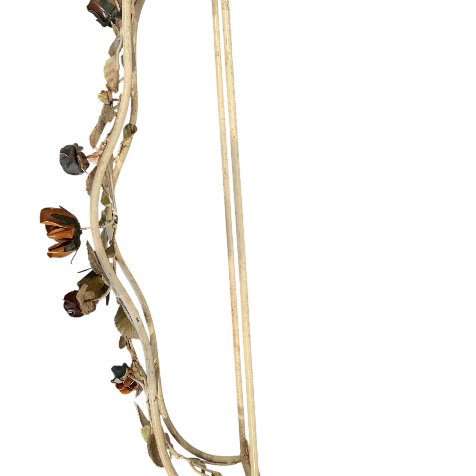 Vintage European BED CANOPY CROWN Cornice Iron Roses Leaves RARE Read Descrip.