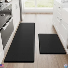 StepRite 2-Piece Anti-Fatigue Kitchen Mat Set, Non-Slip Waterproof, Black Design
