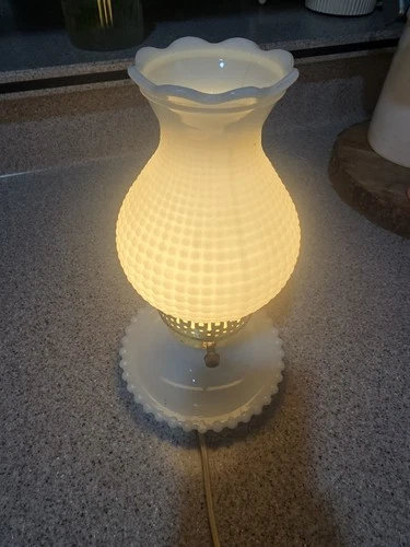 Vintage White Hobnail Milk Glass Hurricane Lamp - Mid-Century Unbranded