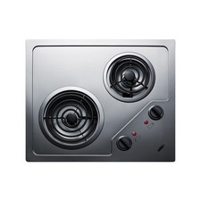 Summit CR2B122 21" Electric Radiant Cooktop w/ (2) Spiral Burners, Stainless ...