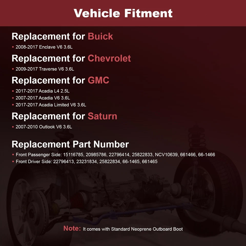 Conjunto de eje delantero CV para Buick Enclave 2008-2017 2007-2010 Saturn Outlook Foto 2 de 4