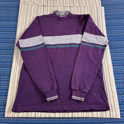 Vintage L.L. Bean Shirt Mens Large Purple Striped Sweater Mock Neck USA 90s