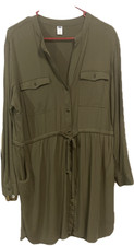 Old Navy Dress Women's Size XLT Olive Green 2 Side 2 Chest Pockets 100% Rayon