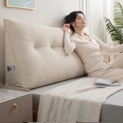 Headboard Pillow for Dorm Bed Overstuffed Backrest Cushion w/Side Pocket 39''-79''