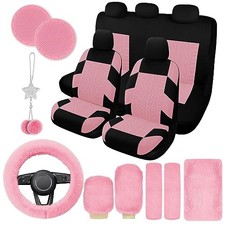 17 Car Seat Cover Full Set for Women,Universal Car Seat Patterned Pink
