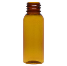 1 oz Amber Bottles, Plastic 20/410 Finish PET, Bullet 100 Pack, 1 Case, 1 Pallet