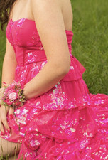 Lulus Pink Sequin Strapless Ball Gown Ruffle Long Dress Size L Regular