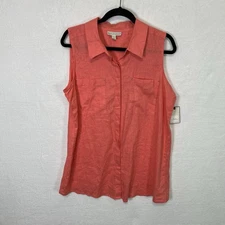 Dana Buchman Tunic Top Womens L Coral Pink Linen Blend Resort Coastal Beach NWT