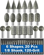20Pcs 120-Grit Diamond Grinder Bit 1/8" Shank Compatible Small, Silver Grey