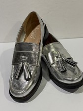 Franco Sarto Women's Lucia Slip On Loafer With Tassel Silver Metallic Size 7