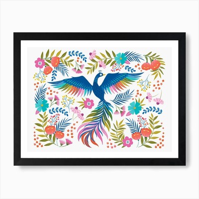 Floral Phönix Licht Kunstdruck gerahmt Wandbild Poster Leinwanddruck Bild