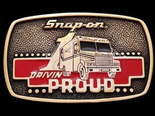 JF29103 NOS VINTAGE 1989  SNAP-ON TOOLS - DRIVIN PROUD  SOLID BRASS BUCKLE