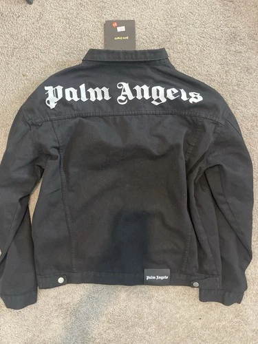 Palm Angels Men Black Vintage Logo Back Button Front Denim Jacket size X-LARGE  image 14