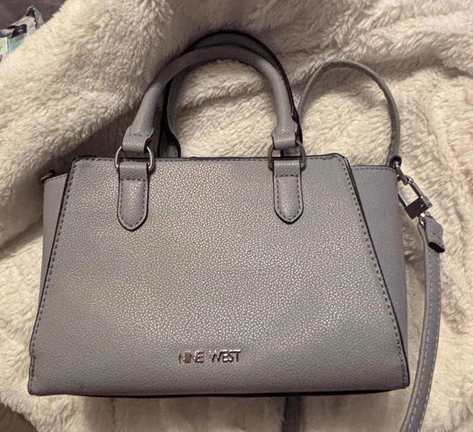 Nine West Satchel Crossbody Purse Blue with Silver Hardware Adjustable Strap - Image 3 of 4