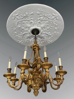 Antique French 19th Century Regency Style Gilt Bronze Eight Light Chandelier