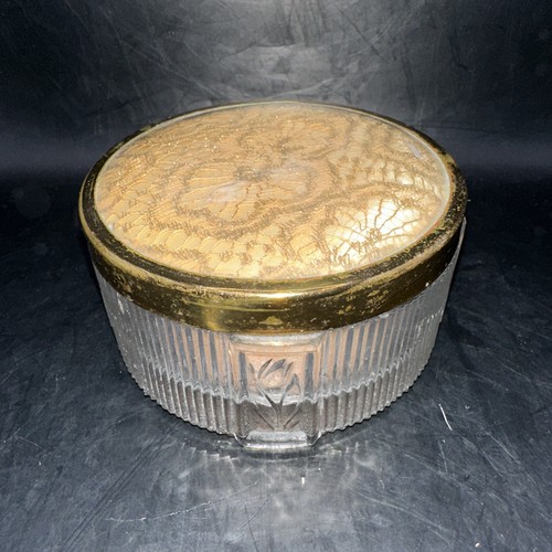 VINTAGE ART DECO EMPTY VANITY POWDER JAR WITH ORIGINAL PUFF - Picture 9 of 9