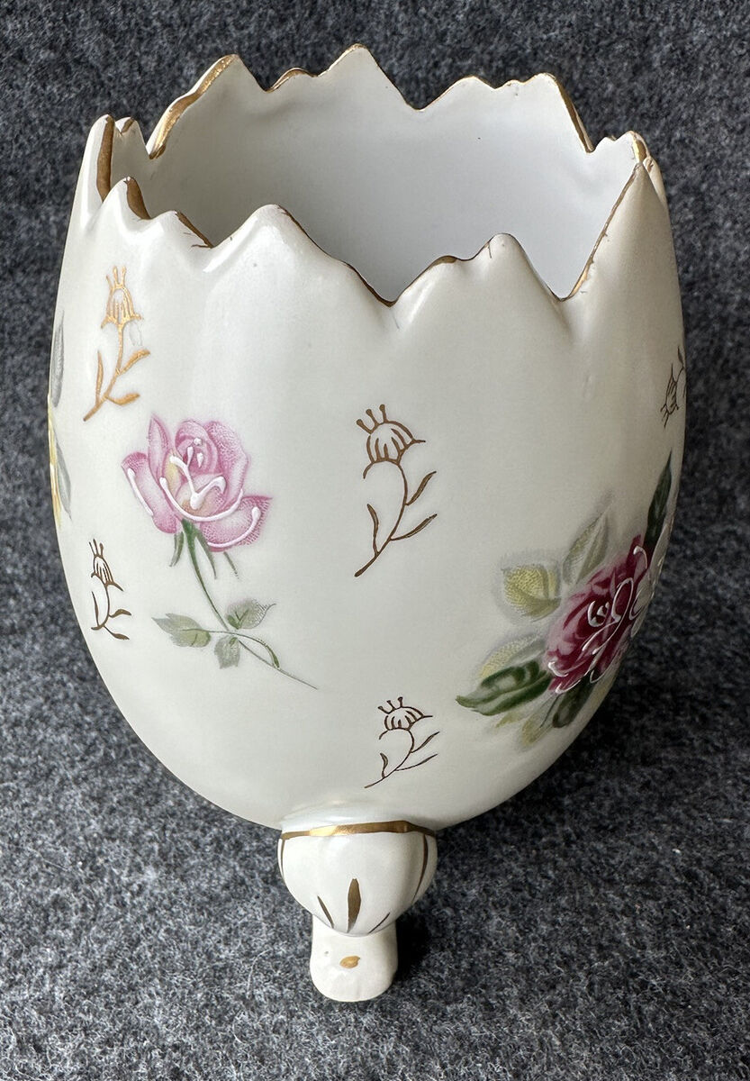 Vintage Inarco Japan 3 Footed Egg Porcelain Vase Gold Trim Roses E-116/L Vintage Inarco Japan 3 Footed Egg Porcelain Vase Gold Trim Roses E-116/L