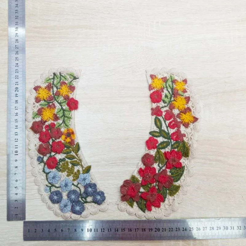 1Pair Flower Lace Neckline Collar Applique Sewing Trim Clothing Floral Patches - Image 3 of 4