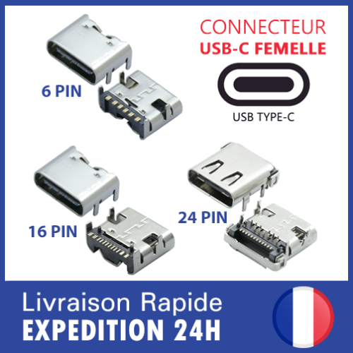 Connecteur USB Type-C Femelle 6/16/24 Pin Broches à souder Fiche Port Prise DIP - Bild 1 von 5