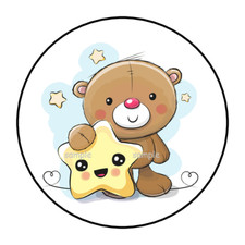 30 ADORABLE TEDDY BEAR AND STAR STICKERS ENVELOPE SEALS LABELS 1.5" ROUND FAVORS