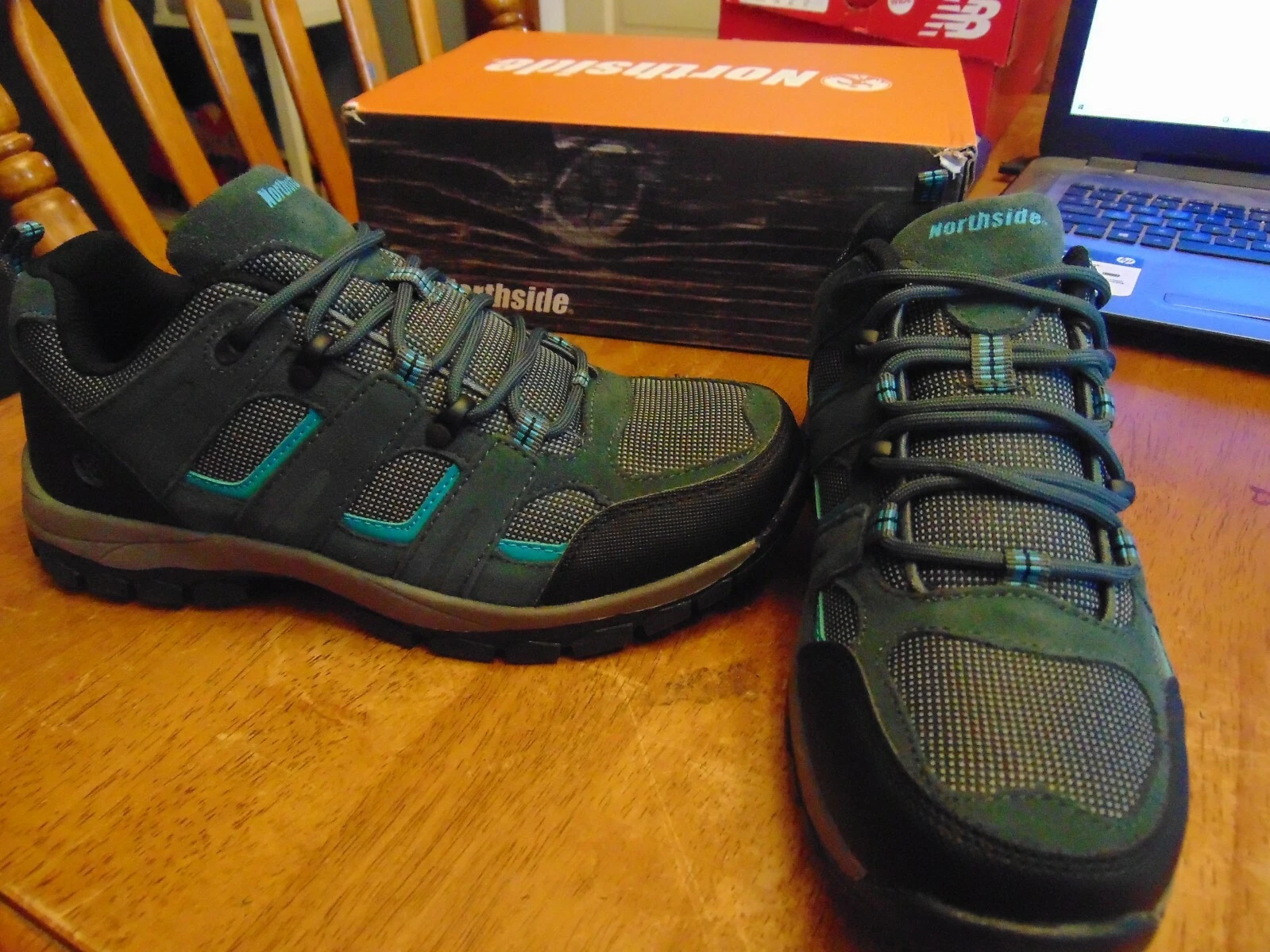 new womens northside monroe low trail hiking shoes size 10 dk gray/dk turquoise