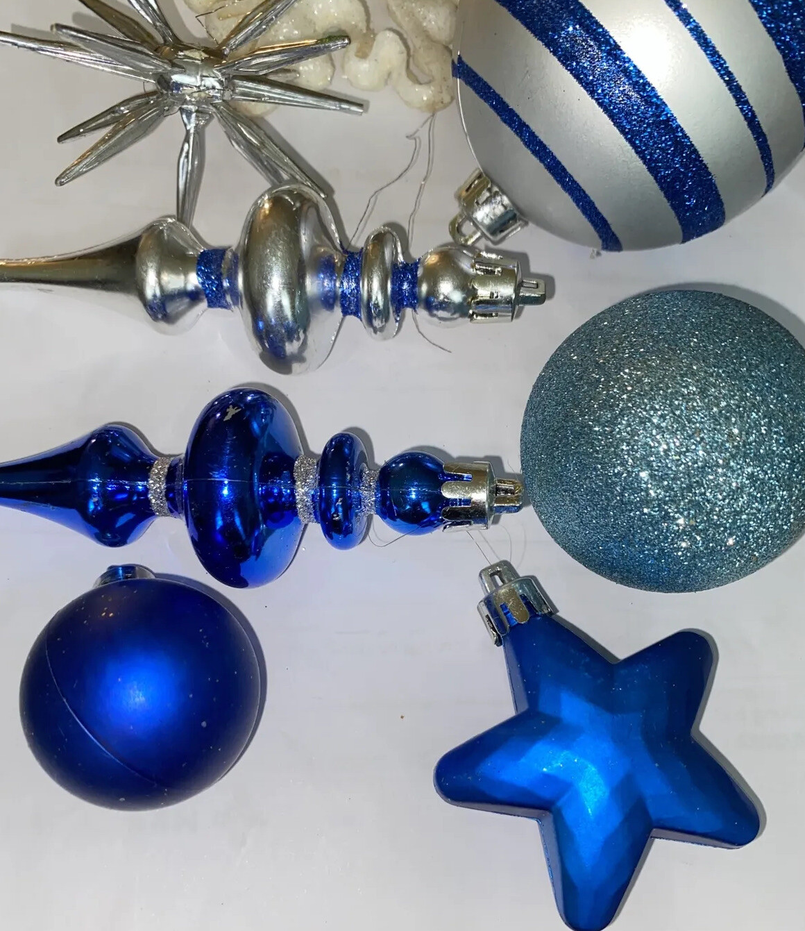 Blue /White Plastic Christmas Ornaments Lot Of 7 eBay
