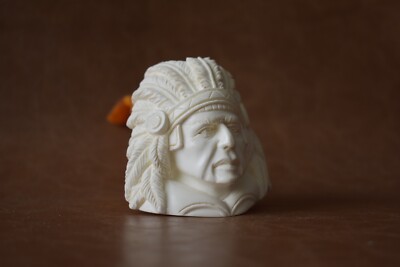 Indian Chief Pipe By Erdogan Ege Block Meerschaum Handmade NEW Custom Case#1694