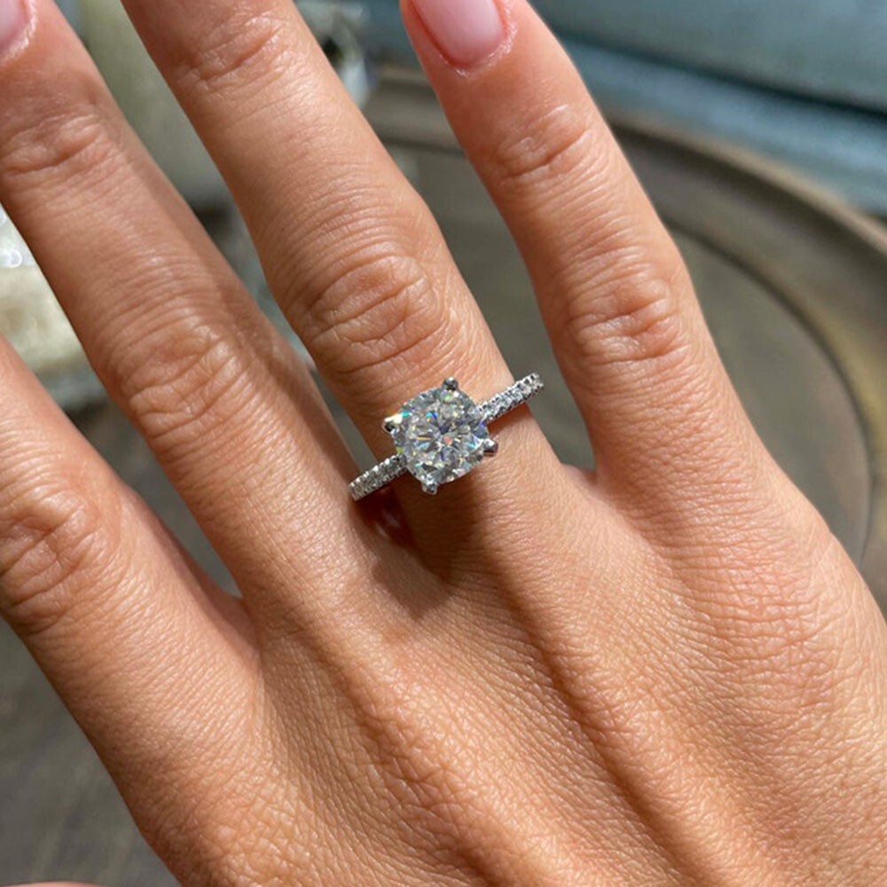 Anillos de boda de oro blanco de 18k para mujer corte cojín diamante cultivad...