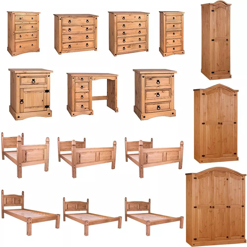Corona Chest of Drawers Wardrobe Bed Mexican Solid Waxed Pine Bedroom Furniture