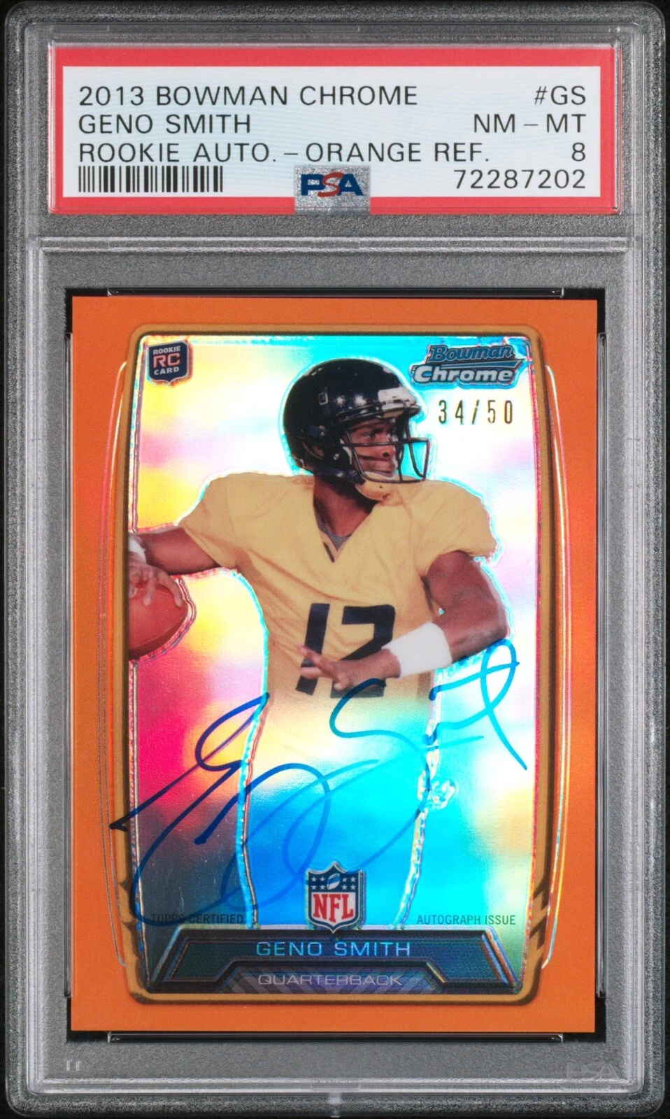Geno Smith Bowman Chrome Rookie Autograph #GS Orange Refractor
