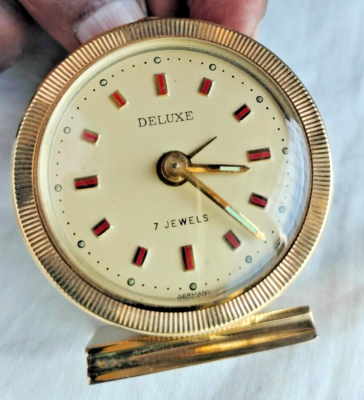 Deluxe 7 Jewel Made in Germany handwinding alarm table clock