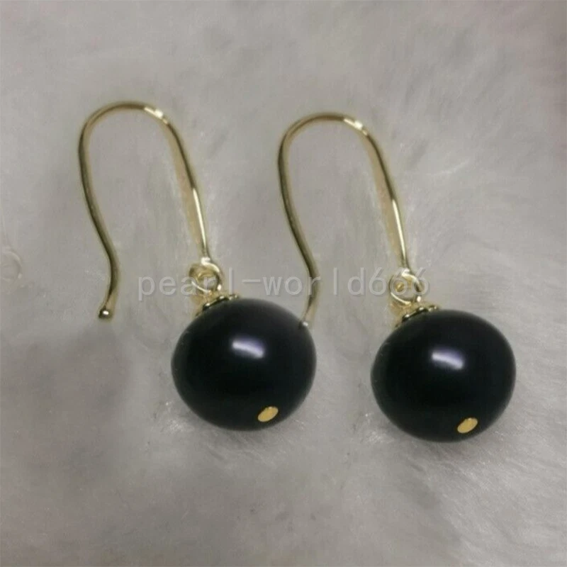 Nuevos pendientes colgantes 2022 9-10 mm redondos AAA Mar del Sur perlas negras oro 14 k P Foto 2 de 4