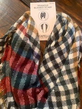 Women's Scarf Capelli New York Checkered Plaid Triangle Winter Scarf NWT