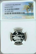 1985 BRITISH VIRGIN ISLANDS SILVER 5 CENTS BONITA FISH NGC PF 70 ULTRA CAMEO