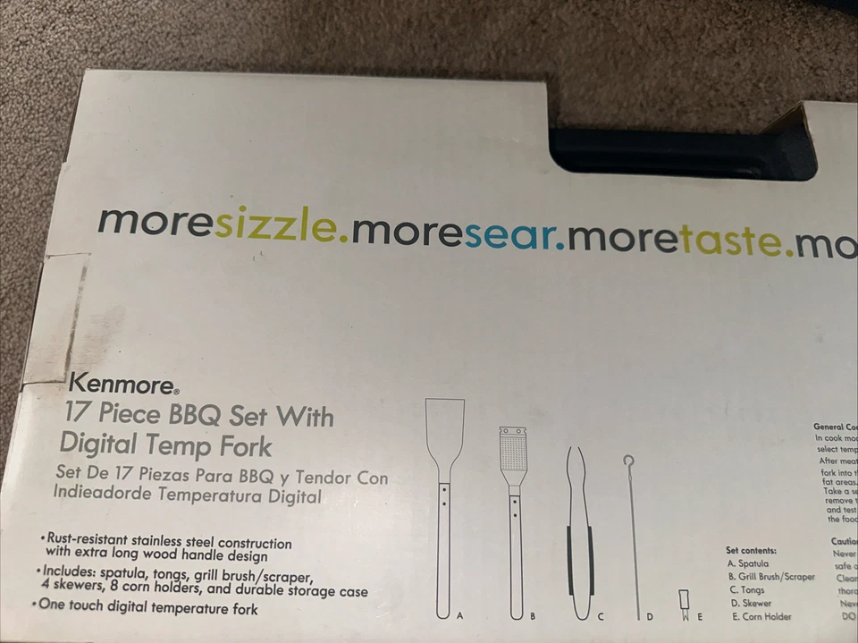 New Kenmore 17 Piece BBQ Set with Digital Temp Fork Stainless Steel Spatula Tong - Image 4 of 4