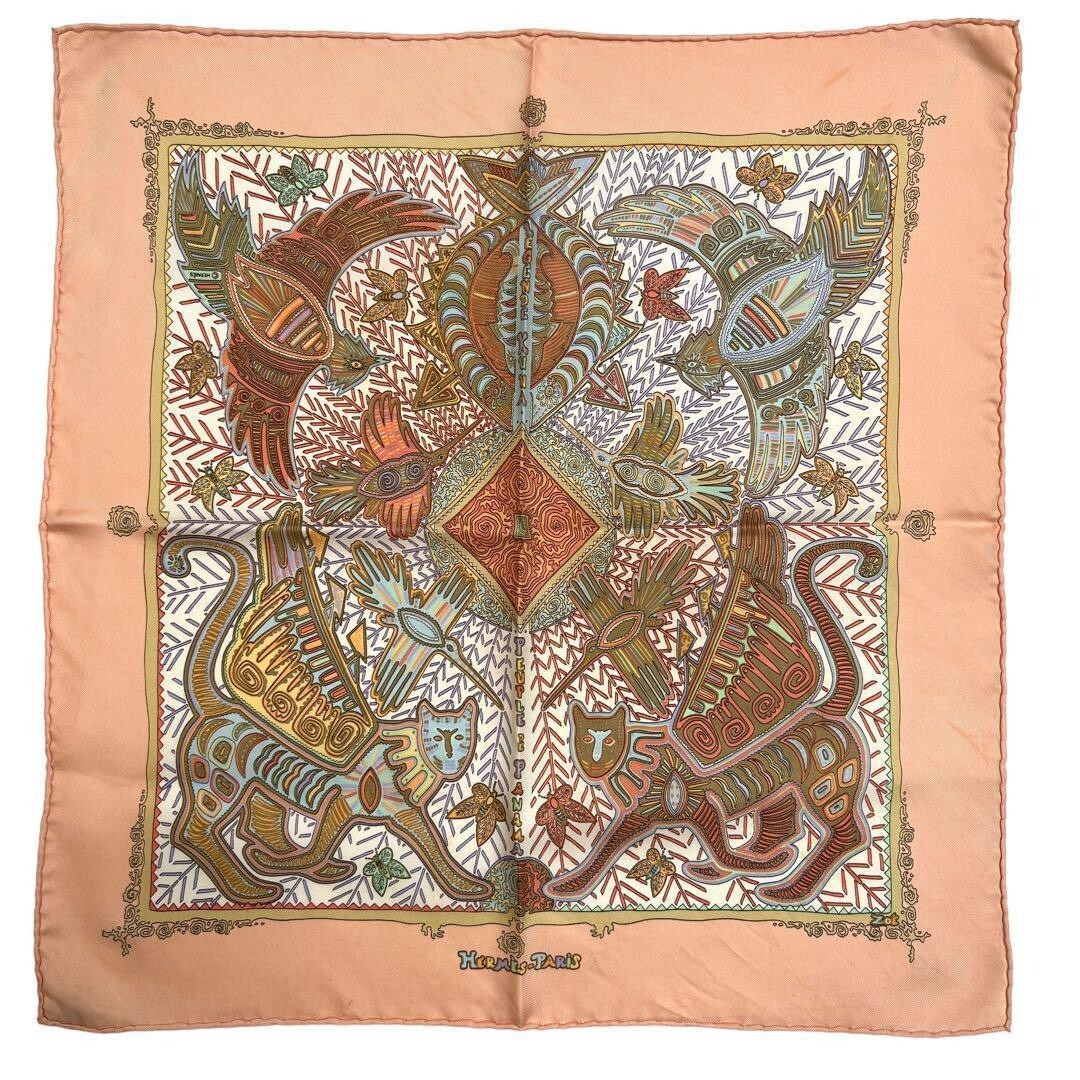 Hermes Scarf Silk Carre 45 Legende Kuna De Panama Pink Used From