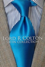 Lord R Colton Satin Tie - Solid Peacock Blue Silk Necktie - 79 Retail 59 x 3.25