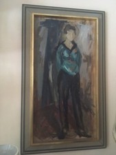 Tolles originales antikes Art Deco Gemälde gerahmt signiert