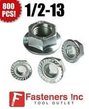 (Qty 800) 1/2-13 Hex Flange Nuts Serrated Zinc Plated "Whiz Nuts" Bulk Box