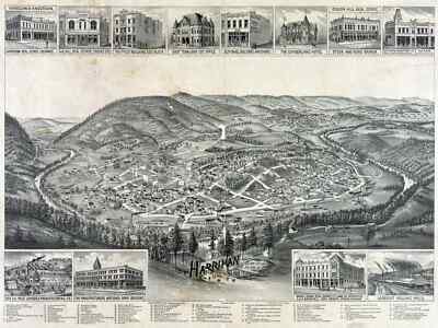 2788.Harriman Tennessee 1892 Aerial View Map POSTER.Home School Office Deco