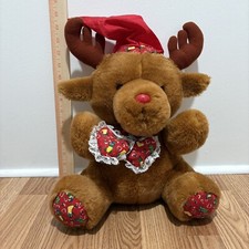 Vtg Reindeer Christmas Brown Teddy Bear 14 Plush